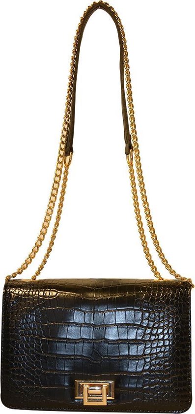 Schoudertassen vrouw - Handtas - Croco print - Zwart - Met Gouden Ketting -  Classic | bol.com