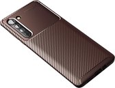 Motorola Edge Hoesje Geborsteld Carbon Flexibele Back Cover Bruin