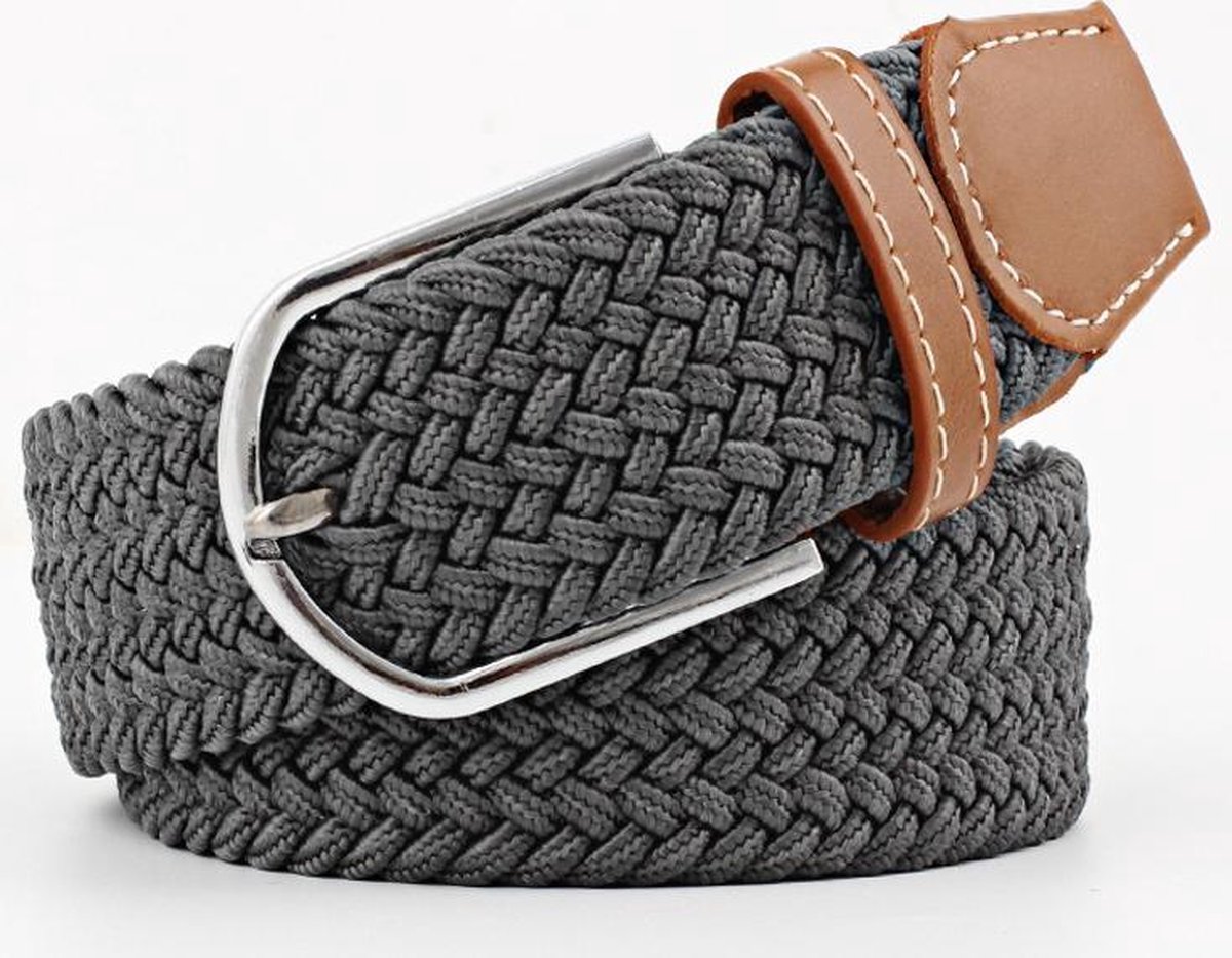 Gevlochten Riem - Elastisch - Grijs - Geweven - Riemen Heren Dames - Papa Cadeau Voor Mannen - Vaderdag