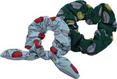 Jessidress Elastieken Haar Scrunchies met bloemen print Set Haar Elastiekjes - Groen/Aqua