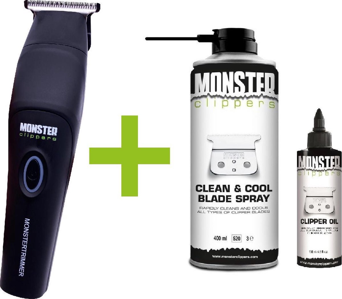 Monster Clippers Combi MONSTERTRIMMER Draadloos 10.000RPM-Lithium-ion + Clean & Cool Blade Spray & Olie voor Tondeuse en Trimmer Onderhoud