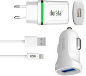 Durata AC Adapter Smart Mini oplader + iPhone Lightning kabel + Autolader 1A DR-A3002 voor iPhone 11 / Pro / Max / X / Xs/ XR / MAX / 8 / 8 Plus / SE / 2020 / 5S / 5 / 5C / 6S / 6