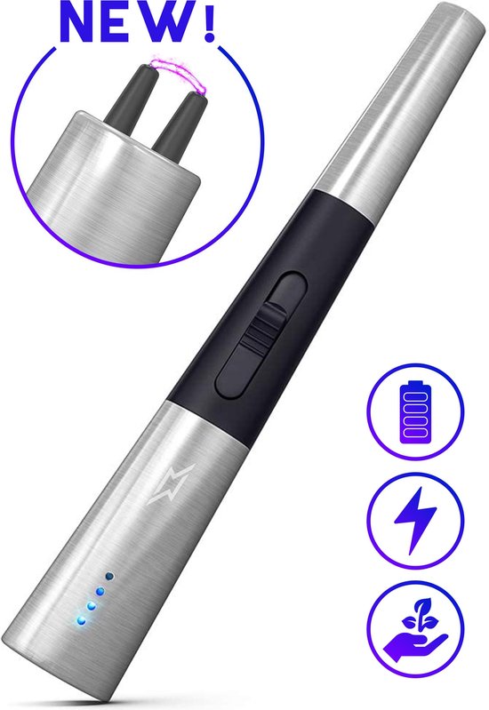 Superlit Lange Plasma Aansteker - Oplaadbare USB Kaarsenaansteker - BBQ Aansteker voor Kaarsen of Keuken - Elektrische Aansteker Long Cosmos (Zilver)