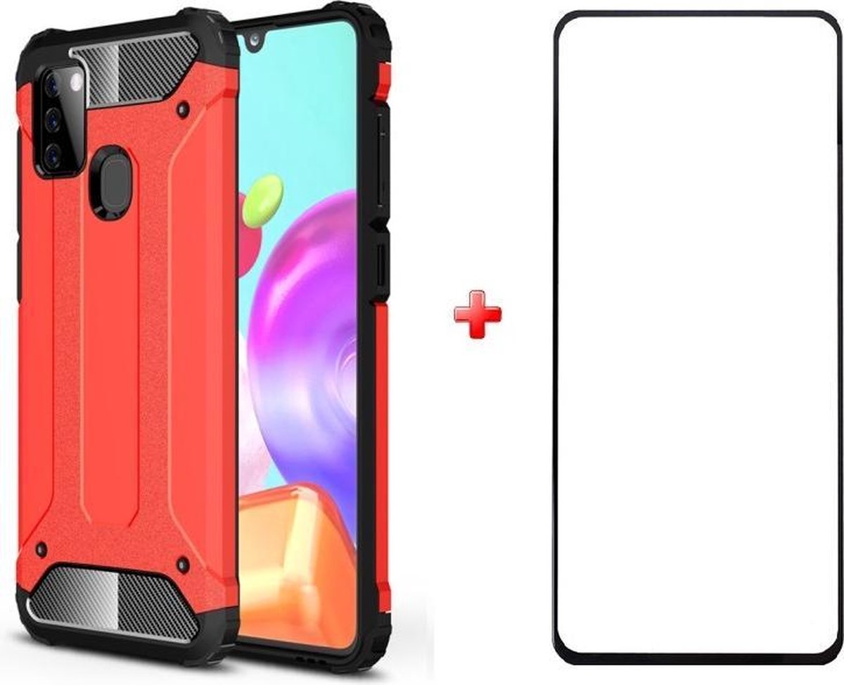 Telefoonhoesje geschikt voor Samsung galaxy A21s silicone TPU hybride rood hoesje + full cover glas screenprotector
