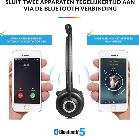 YONO Professionele Headset met Microfoon – Bluetooth Office Koptelefoon Draadloos met Laadstation - voor Laptop / Telefoon / PC – Zwart - YONO