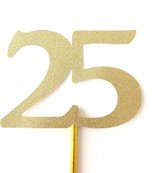 Taartdecoratie | Taarttopper| Taartversiering| Verjaardag| Cijfers| 25| Goud glitter| 14 cm| karton