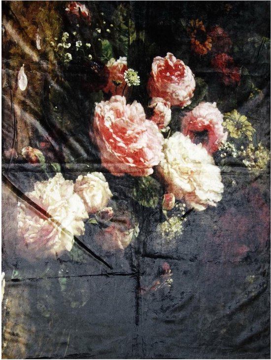 Clayre & Eef Couverture 130x170 cm Noir Rose Polyester Rectangle Fleurs Plaid