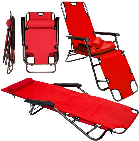 Grijze AMANKA 180x60cm Ligstoel Opvouwbaar - Campingstoel Tot 100kg Relaxstoel Tuinstoel Strandstoel Ligbed