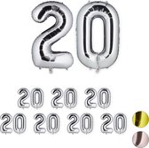Relaxdays 8x folieballon getal 20 - luchtballon folie ballon - XXL cijferballon - zilver