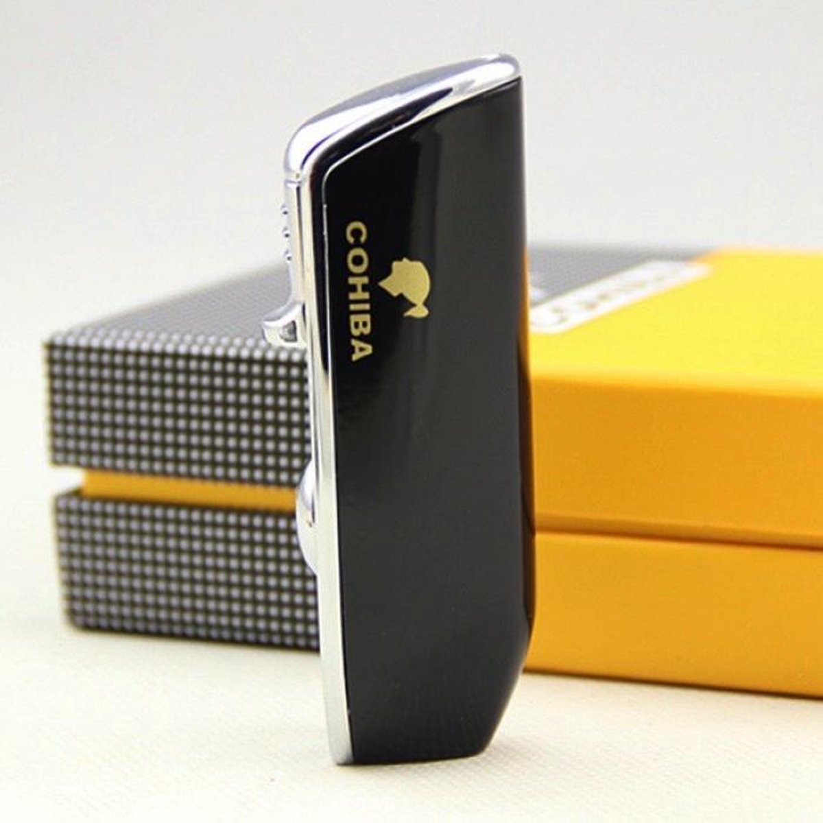 Goedkoopste Sigarenaansteker Cohiba incl. boor in zwart met luxe geschenkdoos - Jet flame aansteker voor sigaren