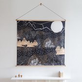 Furoshiki - Japanse Doek - Wandkleed | Berg Bloesems (Nacht) - 90cm