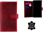 iPhone 6 Plus hoesje - iPhone 6S Plus hoesje - Bookcase - Portemonnee Hoes Echt leer Double Wallet case Antiek Bordeauxrood