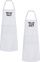 Go Mama® - Bruiloft cadeau - Trouwen - Huwelijkscadeau - Keukenschort The other half, the better half - One Size - Wit