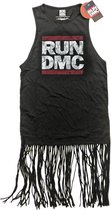 Run DMC Mouwloze top met franjes -L- Logo Vintage Zwart