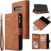 Luxe Telefoonhoesje voor Samsung Galaxy S10 | Hoogwaardig Leren Bookcase | Lederen Wallet Case | Luxe Uitstraling | Pasjeshouder 6 stuks | Portemonnee | Rits | Cognac Bruin