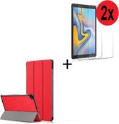 Geschikt voor Samsung Galaxy Tab S6 Lite (P610) hoes Tri fold book case hoesje Back Cover met stand Rood + 2x Tempered Gehard Glas / Glazen screenprotector Pearlycase