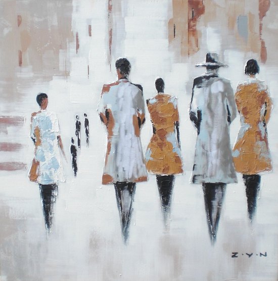 Olieverfschilderij canvas - schilderij mensen - - 80x80 - woonkamer... | bol.com