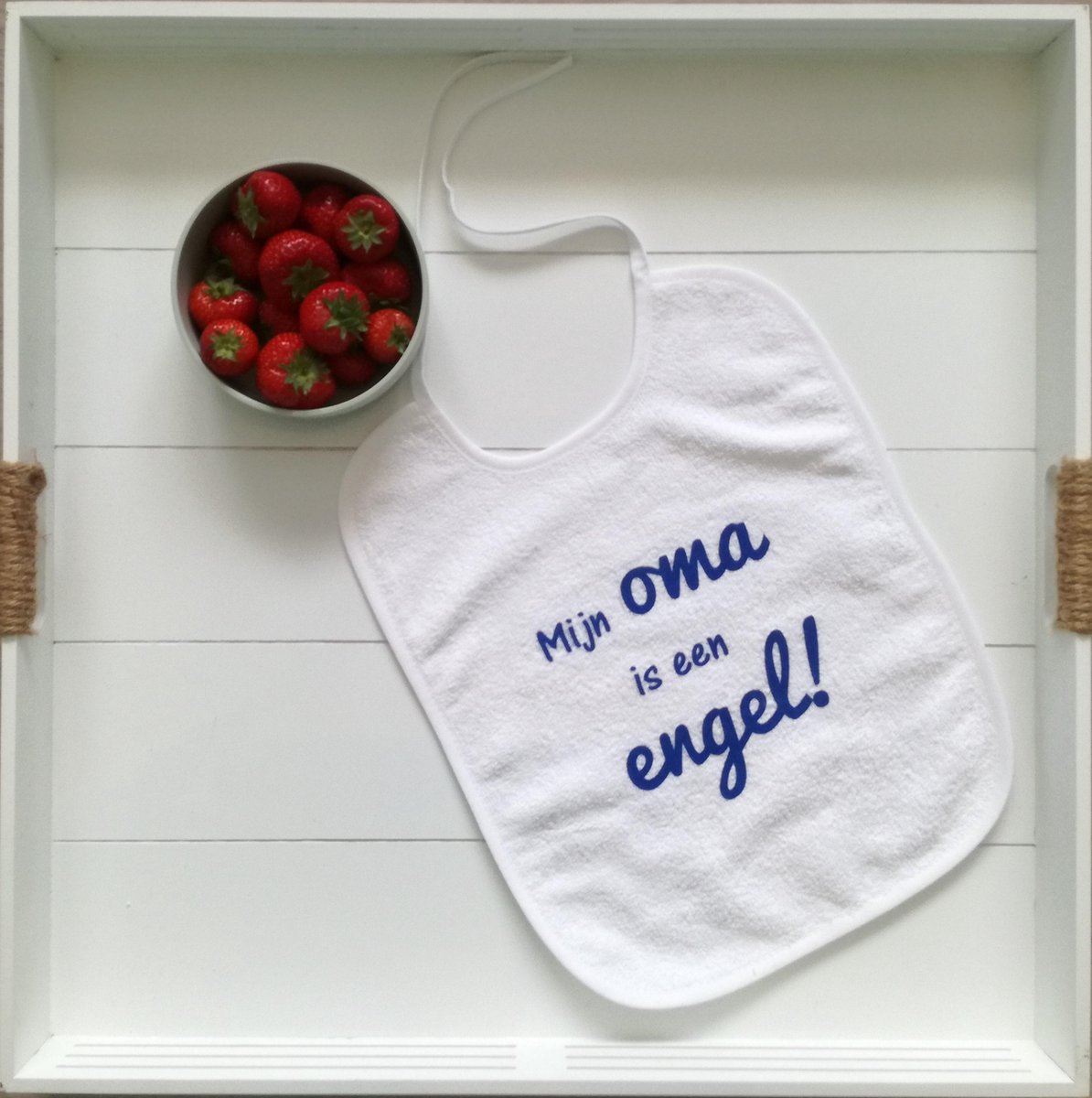 Goedkoopste Slabbetje Mijn oma is een engel! Wit/blauw