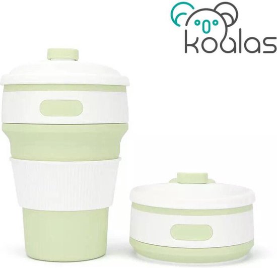 Koffiebeker - Inklapbare beker - duurzame beker- 100 % BPA vrij - Opvouwbaar beker - Reisbeker - Meeneem beker - Travel cup - 350 ml - Groen