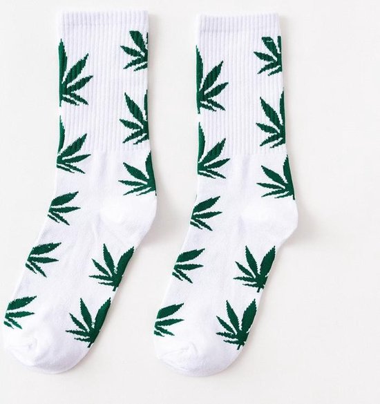 Weed sokken - Witte sokken - Wietblaadjes - Cannabis - Marihuana - maat 37 tot 38