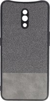 Shop4 - Oppo Reno Z Hoesje - Harde Back Case Denim en Leer Grijs