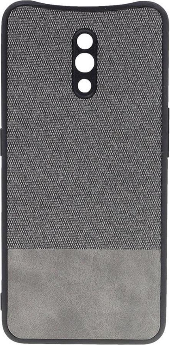 Shop4 - Oppo Reno Z Hoesje - Harde Back Case Denim en Leer Grijs
