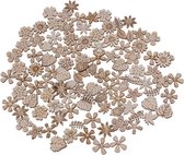 Houten ornamenten -100 stuks - Decoratieve houten bloemetjes en blaadjes  - 20 mm