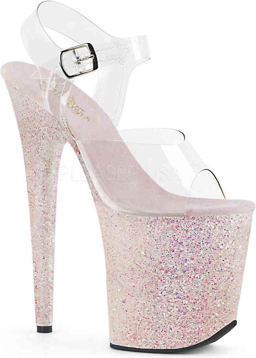 Pleaser - FLAMINGO-808LG Sandaal met enkelband, Paaldans schoenen - Paaldans schoenen - 38 Shoes - Roze/Transparant