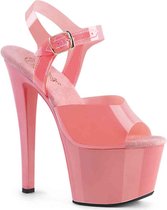 Pleaser Sandaal met enkelband, Paaldans schoenen -38 Shoes- SKY-308GF Paaldans schoenen Zwart/Transparant