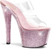 Pleaser Muiltjes -41 Shoes- BEJEWELED-702DM Paaldans schoenen Roze/Transparant