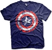Captain America - Shield distressed heren unisex T-shirt marine blauw - M - Hybris