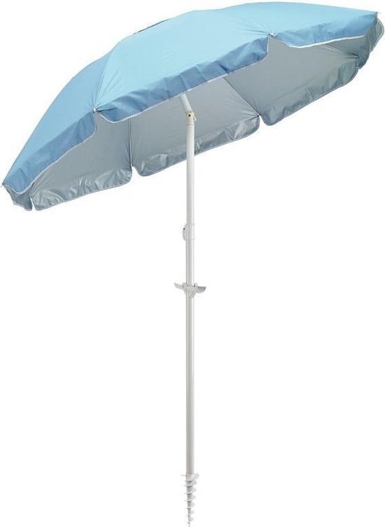 Trekker Omgeving Blaast op Lichtblauwe strand parasol met grondboor 156 cm - Verstelbaar -  Zonbescherming -... | bol.com