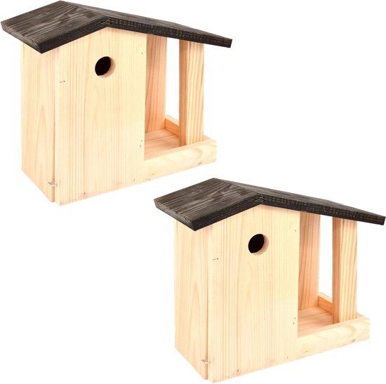 2x maisons d'oiseaux en bois / nichoirs avec table d'alimentation