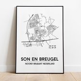 Son en Breugel city poster, A4 zonder lijst, plattegrond poster, woonplaatsposter, woonposter