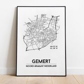 Gemert city poster, A3 (30x40 cm) met lijst, plattegrond poster, woonplaatsposter, woonposter