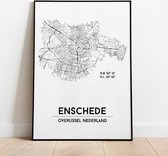Enschede city poster, A3 (30x40) met lijst, plattegrond poster, woonplaatsposter, woonposter