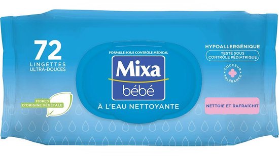 Mixa Bébé Lingettes Ultra-Douces à l'Eau Nettoyante 72 unités