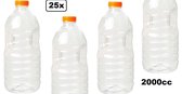 25x Flesje PET helder 2000cc met oranje dop - drink fles vruchten sap limonade drank