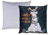 Sierkussen - Fun Lama (zwart) No Prob-llama - Zwart En Wit - 40 Cm X 40 Cm