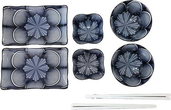 Betrouwbaar Eenheid De eigenaar Sushi Servies Set Japans Design met Chopsticks - 8-delig - 2 persoons -  Donkerblauw Blad | bol.com