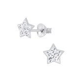 Joy|S - Zilveren ster oorbellen wit kristal