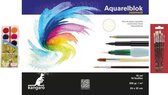 Schilderen waterverf set met 7 kwasten en aquarelblok 32 x 24 cm - 12 kleuren verf - Schmink waterverf - Hobbymateriaal/knutselmateriaal - Aquarellen schilder benodigdheden - Creatief speelgoed