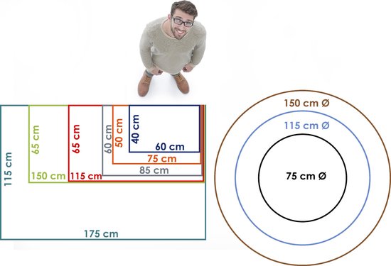 Tapis rond Kinder enfants Tapis pour chambre d'enfants Mix Animaux - Lavable - Antidérapant - 115 x 115 cm
