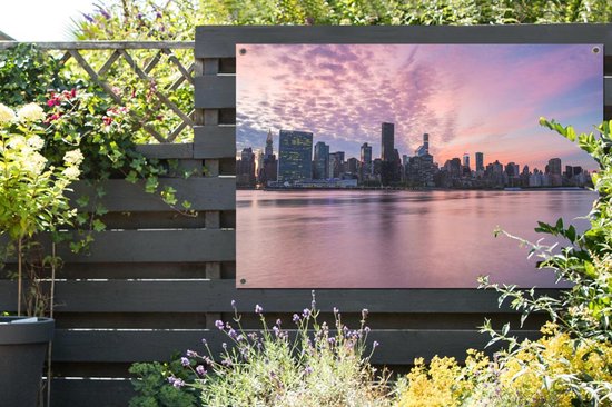 Reflet d'un centre-ville sous un ciel coloré affiche de jardin 180x120 cm - Toile de jardin / Toile d'extérieur / Peintures d'extérieur (décoration de jardin) XXL / Groot format!