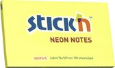 Stick'n sticky notes - 76x127mm, neon geel, 100 memoblaadjes