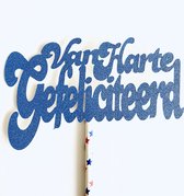 Taartdecoratie versiering| Taarttopper| Cake topper |Gefeliciteerd| Verjaardag| Hemels Blauw glitter|14 cm| karton