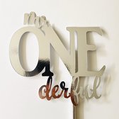 Taartdecoratie versiering| Taart topper| Cake topper| Verjaardag| Mr One Derful| Zilver spiegel glans| Papier karton | 14x14 cm