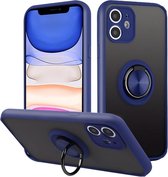 iPhone 11 Pro Max hoesje Carbon Fiber Metalen Platen ring grip houder - blauw
