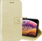 Rose reliÃ«f horizontaal Flip PU lederen tas voor iPhone XS Max, met houder & kaartsleuven & portemonnee (goud)