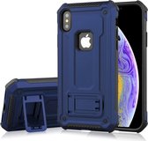 Schokbestendige PC + TPU Armor beschermhoes voor iPhone XS, met houder (blauw)